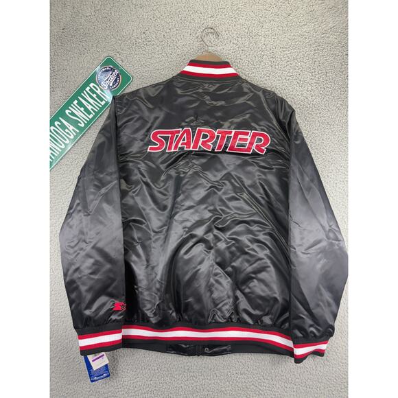 Starter Retro Satin Varsity Bomber Jacket Mens 2XL Black Red $225 NWT XXL NEW - Picture 7 of 10